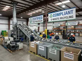 Image depicting technology being broken down into component parts so they can be recycled.