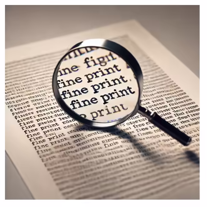 Always Read the Fine Print Much of the most important information on quotes or other documents is often hidden in fine print written in hard-to-understand legalese. Always read the fine print.