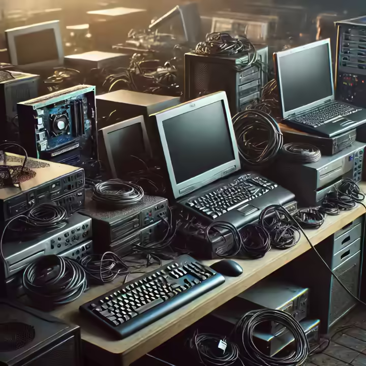 Old Tech Destined For IT Asset Disposition Image showing old technology destined for refurbishment or recycling.